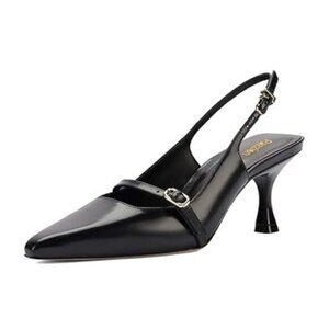 Pazzion Women's Pointed Closed Toe Slingback Pumps Mid Kitten Heel Ankle Strap